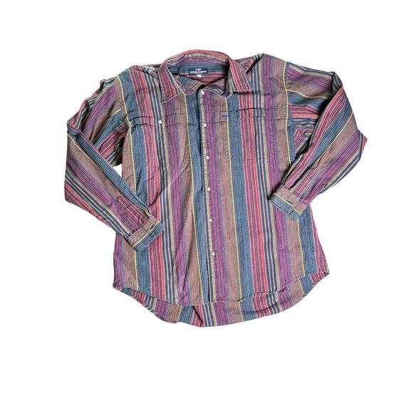 Vintage Guess Georges Marciano 90s Stripe Button Up Shirt Mens Large Made in USA - Picture 1 of 9